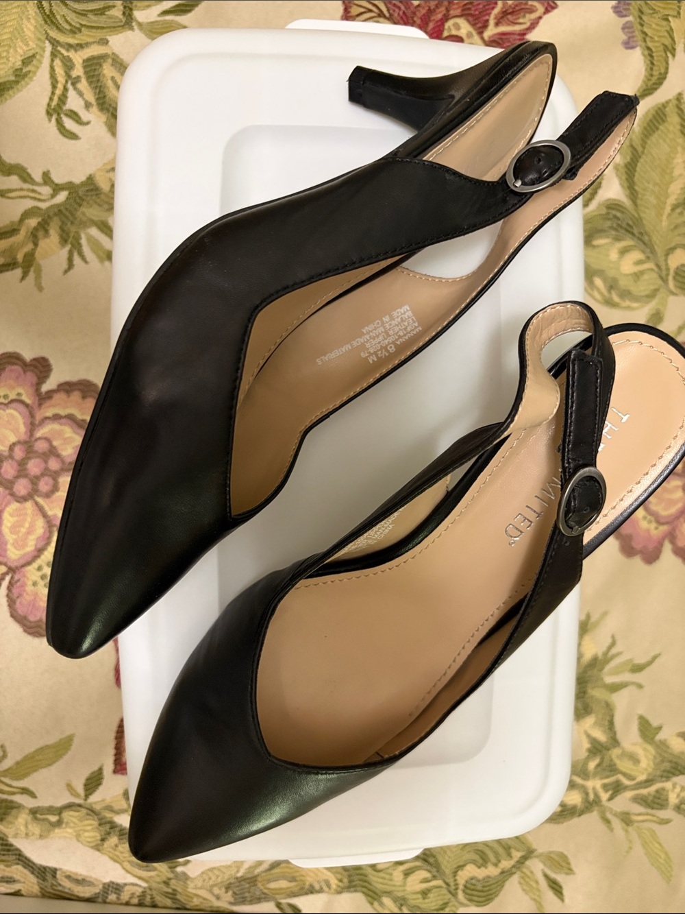 The Limited Black Pointed Slingback Heels with Buckle